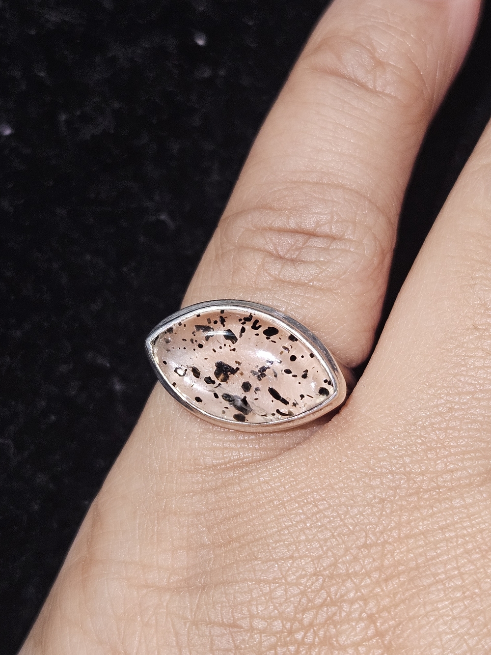 925S Hematite In Quartz Marquise Ring